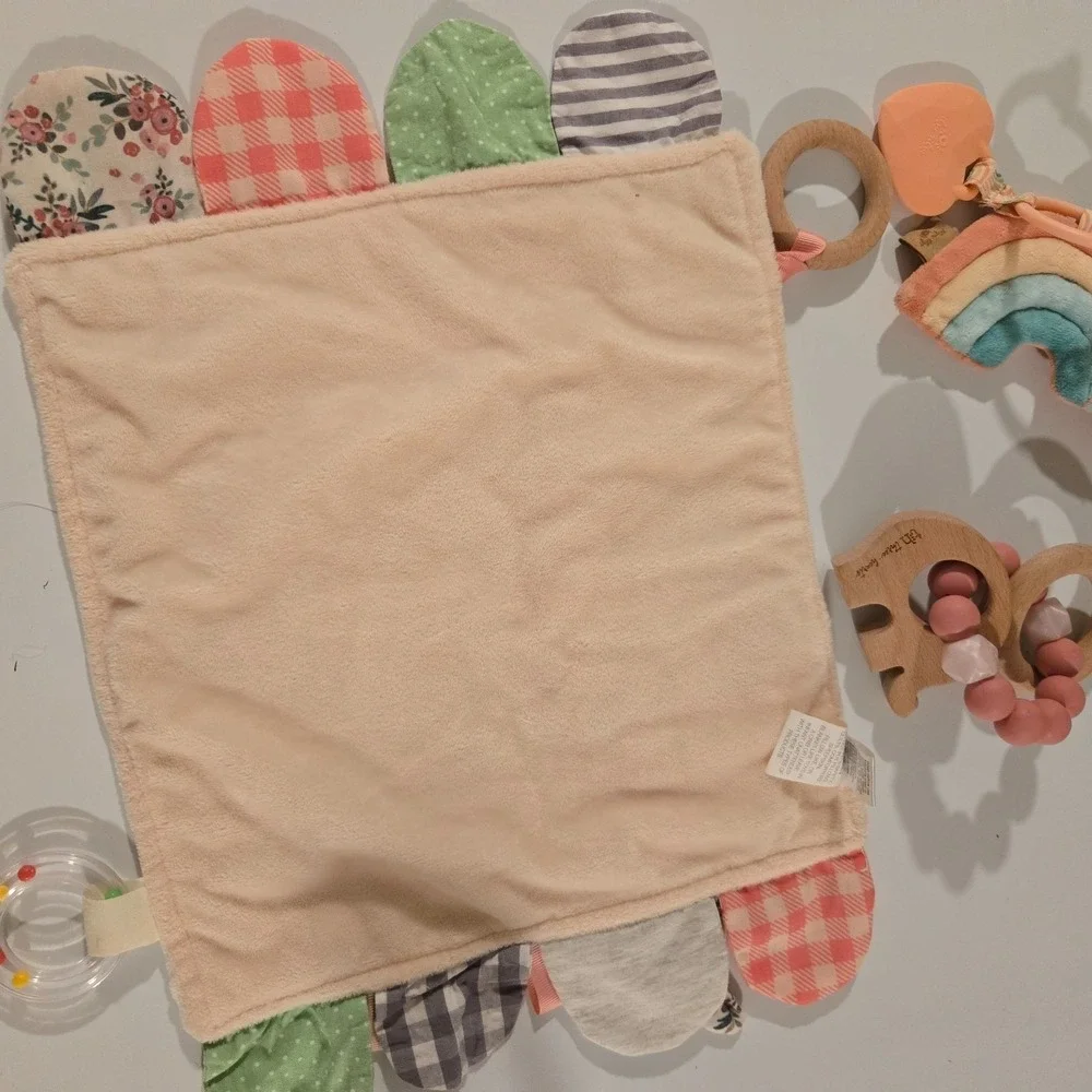 Modern Baby Pink Elephant‎ Security Blanket Teether Taggie Crinkle Lovey Girl
